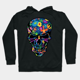 Colorful Hippie Trippy Flowers Skull Hoodie